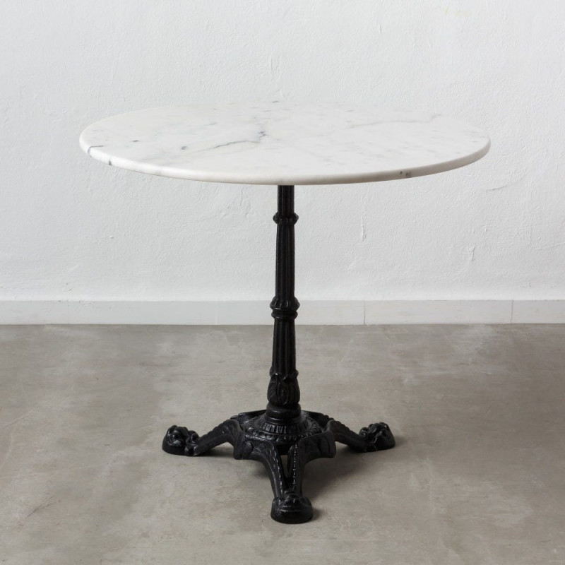 Table bistrot parisien Ronde 3 personnes en Marbre Blanc Métal Noir Talia - 9