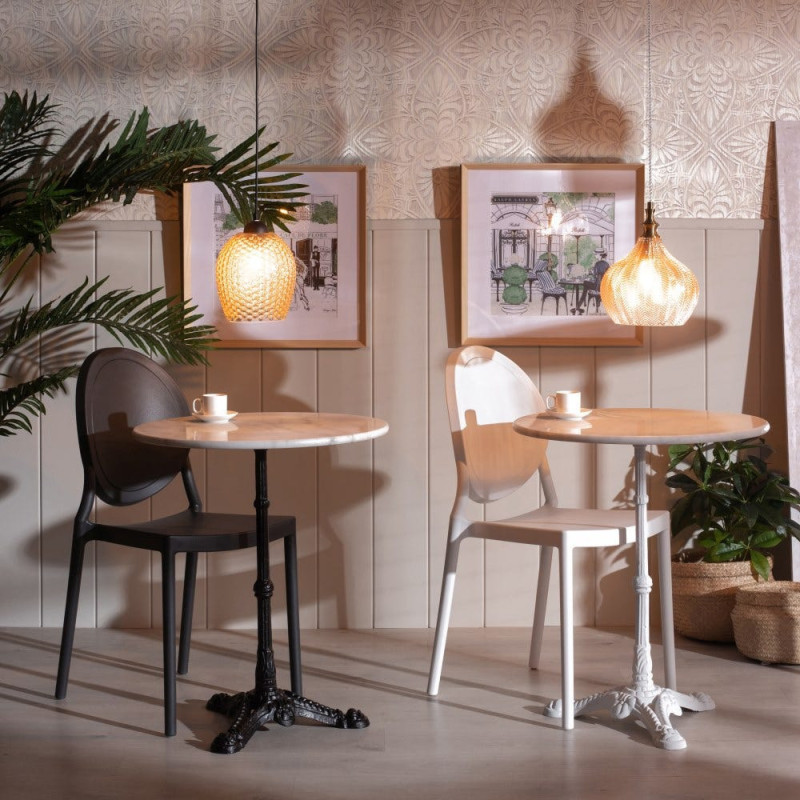 Table bistrot parisien Ronde 2 personnes en Marbre Blanc Métal Noir Talia - 2