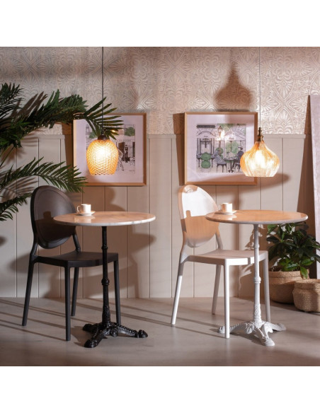 Table bistrot parisien Ronde 2 personnes en Marbre Blanc Métal Noir Talia - 2