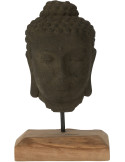 Décoration sur pied Tête de bouddha Hauteur 45 cm en Ciment Noir Bois de teck Naturel Elna