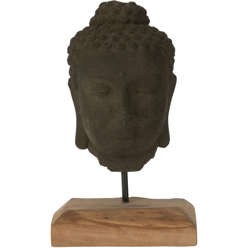 Décoration sur pied Tête de bouddha Hauteur 45 cm en Ciment Noir Bois de teck Naturel Elna - 1