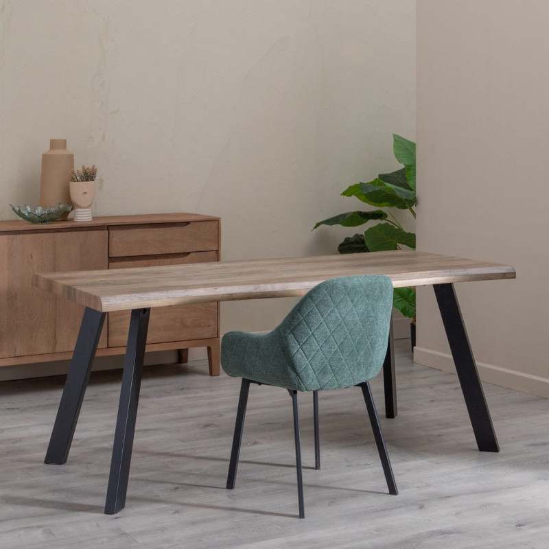 Table à manger moderne Rectangulaire 8 personnes en Bois MDF Marron Métal Noir Noa - 2