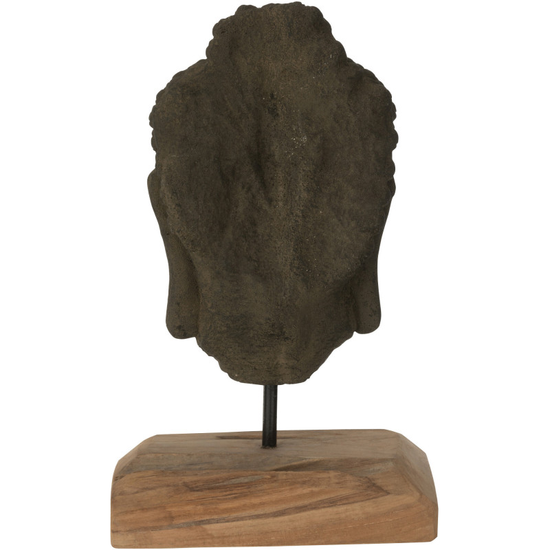 Décoration sur pied Tête de bouddha Hauteur 45 cm en Ciment Noir Bois de teck Naturel Elna - 2