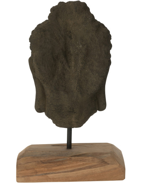 Décoration sur pied Tête de bouddha Hauteur 45 cm en Ciment Noir Bois de teck Naturel Elna - 2
