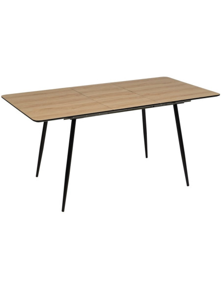 Table à manger extensible Rectangulaire 6 personnes en Bois MDF Naturel Métal Noir Alina - 1