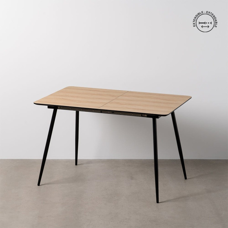 Table à manger extensible Rectangulaire 6 personnes en Bois MDF Naturel Métal Noir Alina - 15