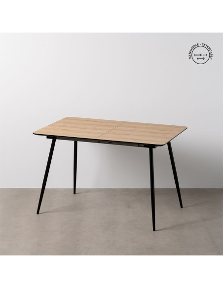Table à manger extensible Rectangulaire 6 personnes en Bois MDF Naturel Métal Noir Alina - 15