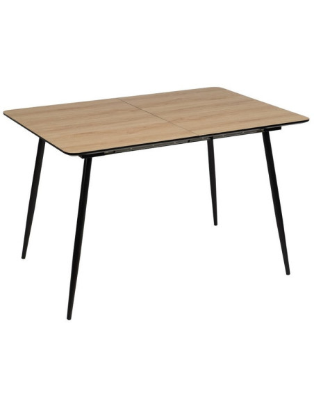 Table à manger extensible Rectangulaire 6 personnes en Bois MDF Naturel Métal Noir Alina - 2