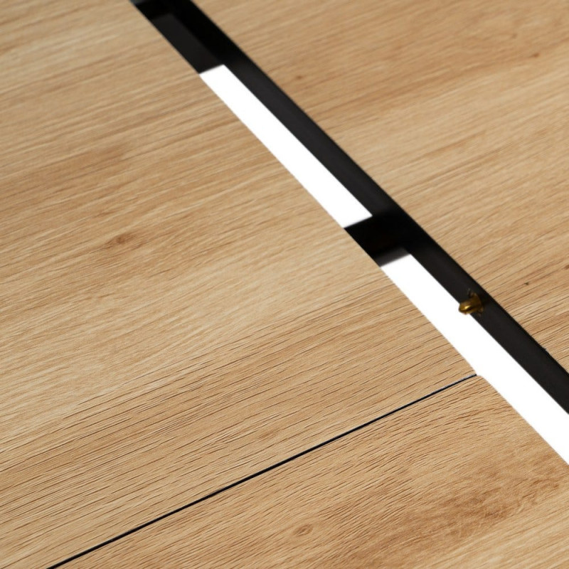 Table à manger extensible Rectangulaire 6 personnes en Bois MDF Naturel Métal Noir Alina - 6