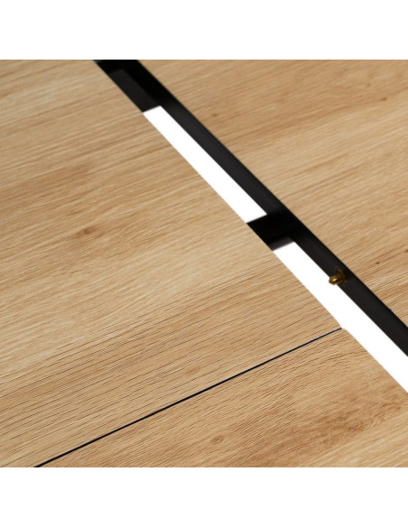 Table à manger extensible Rectangulaire 6 personnes en Bois MDF Naturel Métal Noir Alina - 6