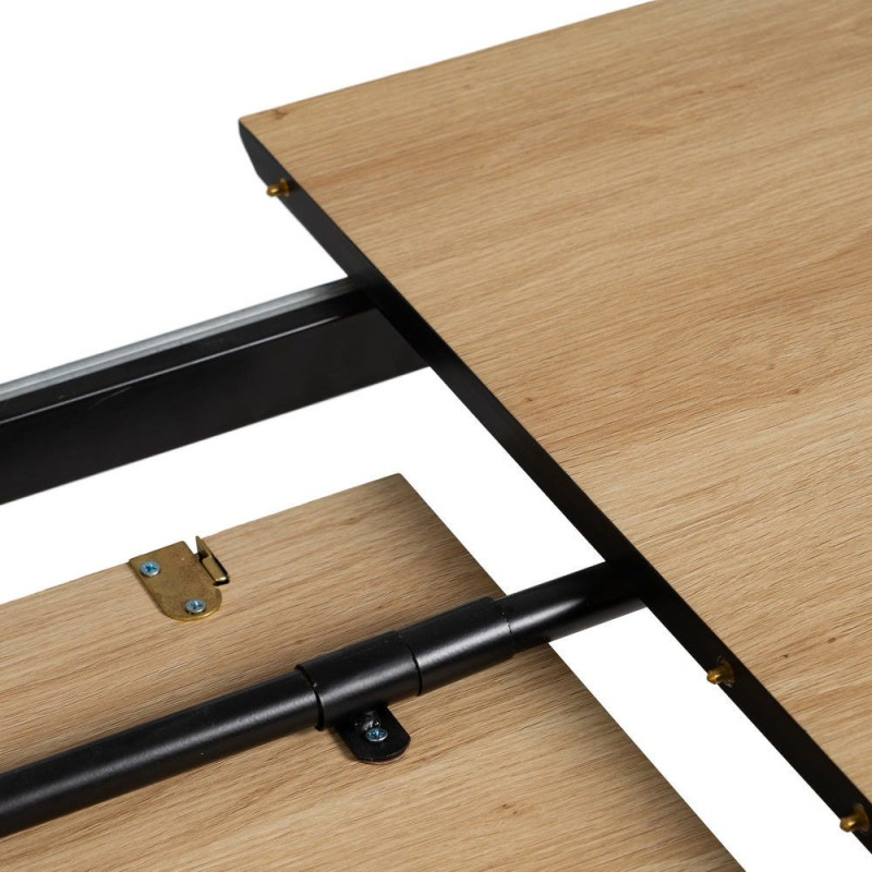Table à manger extensible Rectangulaire 6 personnes en Bois MDF Naturel Métal Noir Alina - 7