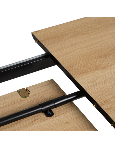 Table à manger extensible Rectangulaire 6 personnes en Bois MDF Naturel Métal Noir Alina - 7