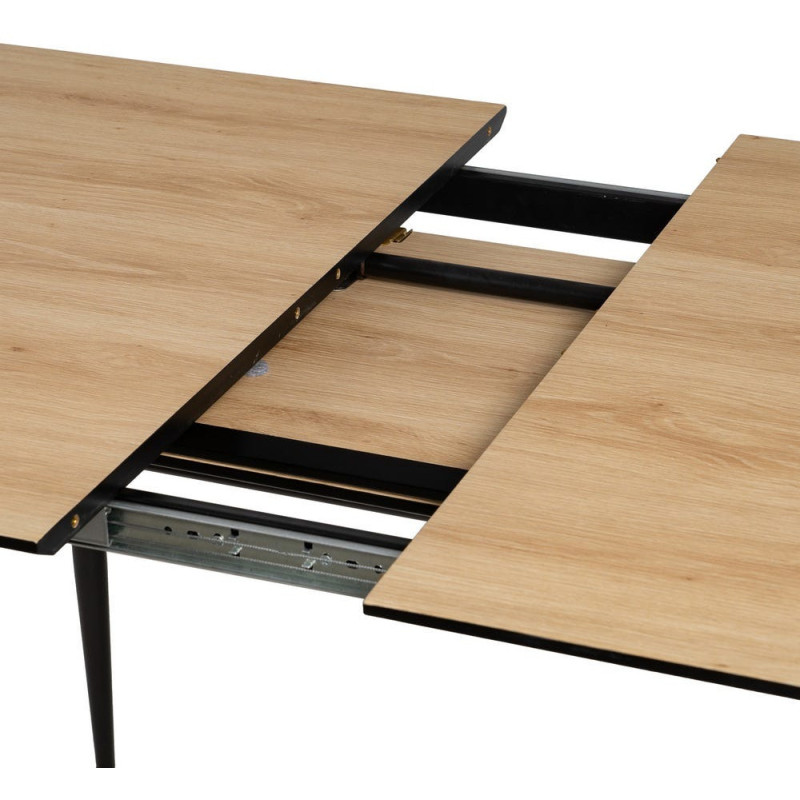 Table à manger extensible Rectangulaire 6 personnes en Bois MDF Naturel Métal Noir Alina - 8