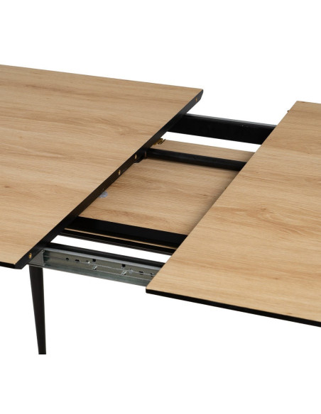 Table à manger extensible Rectangulaire 6 personnes en Bois MDF Naturel Métal Noir Alina - 8