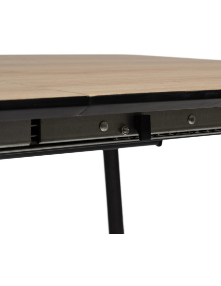 Table à manger extensible Rectangulaire 6 personnes en Bois MDF Naturel Métal Noir Alina - 9