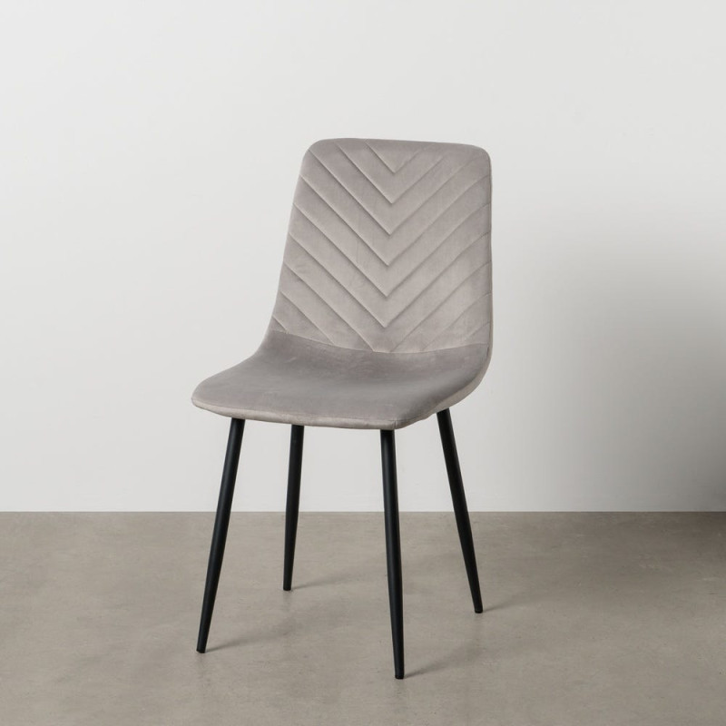 Chaise moderne motif chevrons en Velours Gris clair Métal Noir Aseria (Lot de 4) - 2