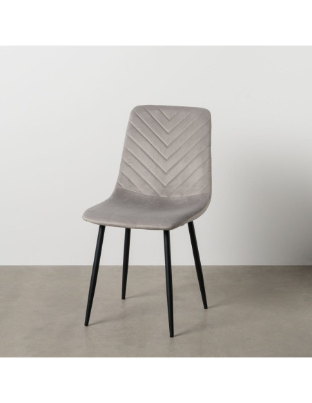 Chaise moderne motif chevrons en Velours Gris clair Métal Noir Aseria (Lot de 4) - 2