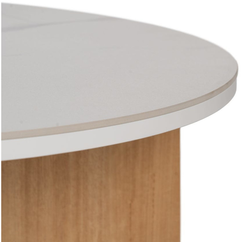 Table basse moderne Ronde en Céramique Blanc Effet marbre Métal Naturel Effet bois Anea - 4