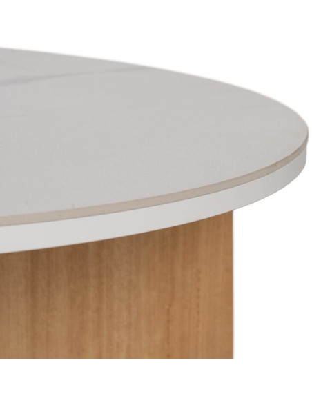 Table basse moderne Ronde en Céramique Blanc Effet marbre Métal Naturel Effet bois Anea - 4