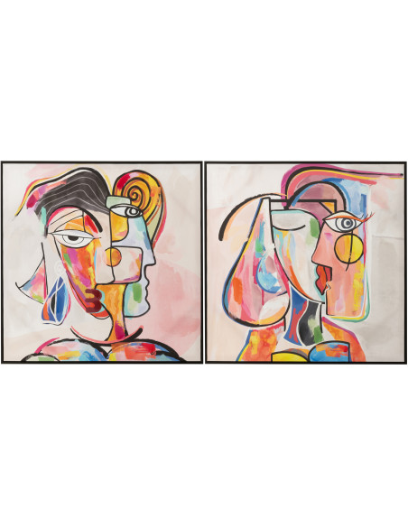 Toile imprimée et peinte Carrée Visage abstrait 80x80 Ibbie (Lot de 2) - 1