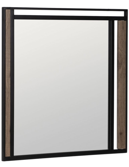 Miroir mural industriel Carré 70x70 en Métal Noir Bois MDF Naturel Nude - 1
