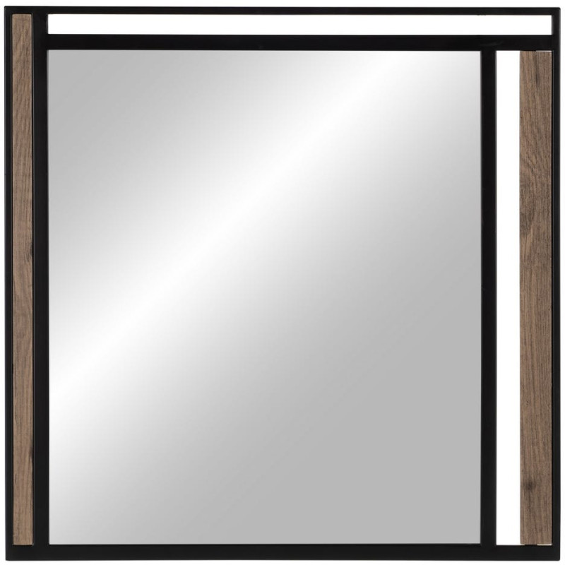 Miroir mural industriel Carré 70x70 en Métal Noir Bois MDF Naturel Nude - 3
