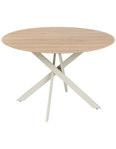 Table à manger moderne Ronde 6 personnes en Bois MDF Naturel Métal Blanc crème Saida - 1