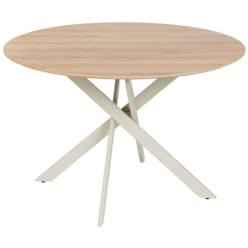 Table à manger moderne Ronde 6 personnes en Bois MDF Naturel Métal Blanc crème Saida - 1