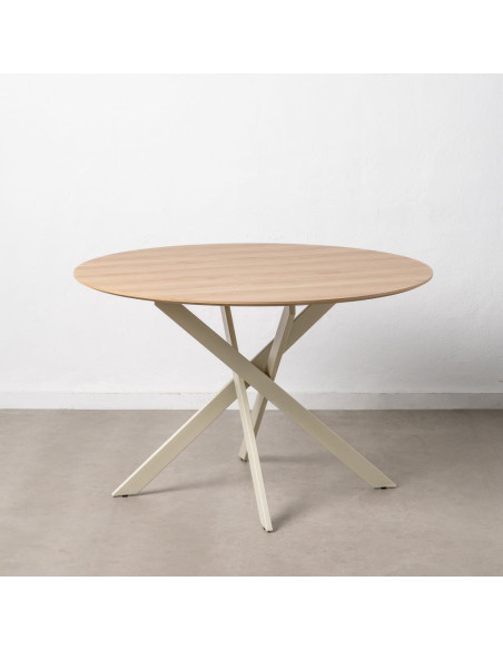 Table à manger moderne Ronde 6 personnes en Bois MDF Naturel Métal Blanc crème Saida - 8