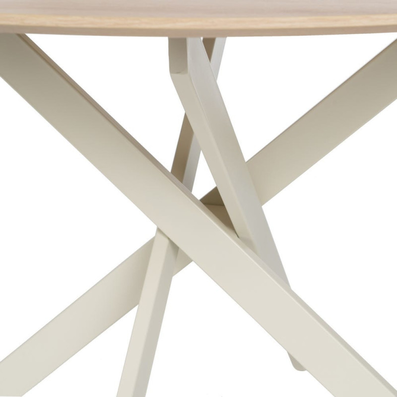 Table à manger moderne Ronde 6 personnes en Bois MDF Naturel Métal Blanc crème Saida - 4