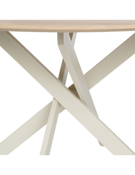 Table à manger moderne Ronde 6 personnes en Bois MDF Naturel Métal Blanc crème Saida - 4