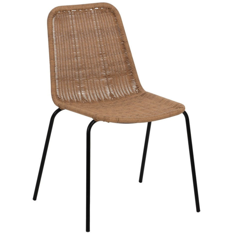 Chaise de jardin vintage en Rotin polyéthylène Naturel Tressé Métal Noir Yoana (Lot de 2) - 1