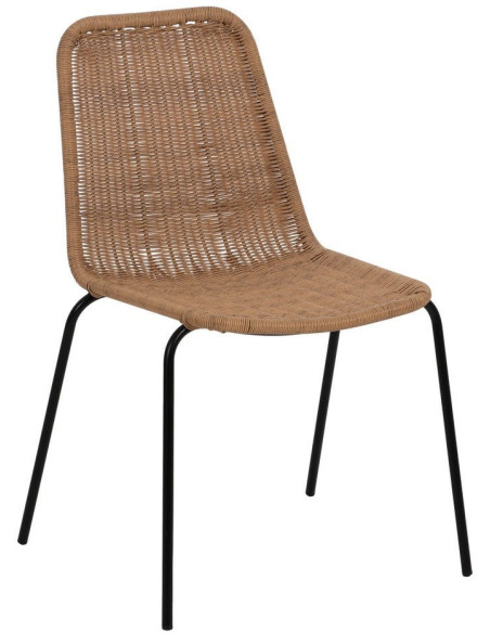 Chaise de jardin vintage en Rotin polyéthylène Naturel Tressé Métal Noir Yoana (Lot de 2) - 1