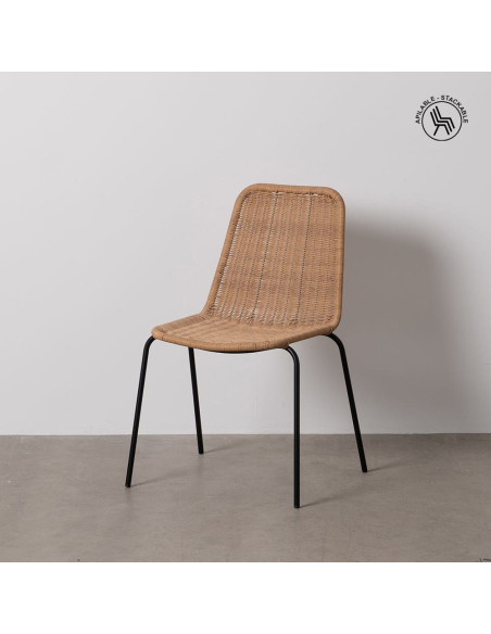 Chaise de jardin vintage en Rotin polyéthylène Naturel Tressé Métal Noir Yoana (Lot de 2) - 11