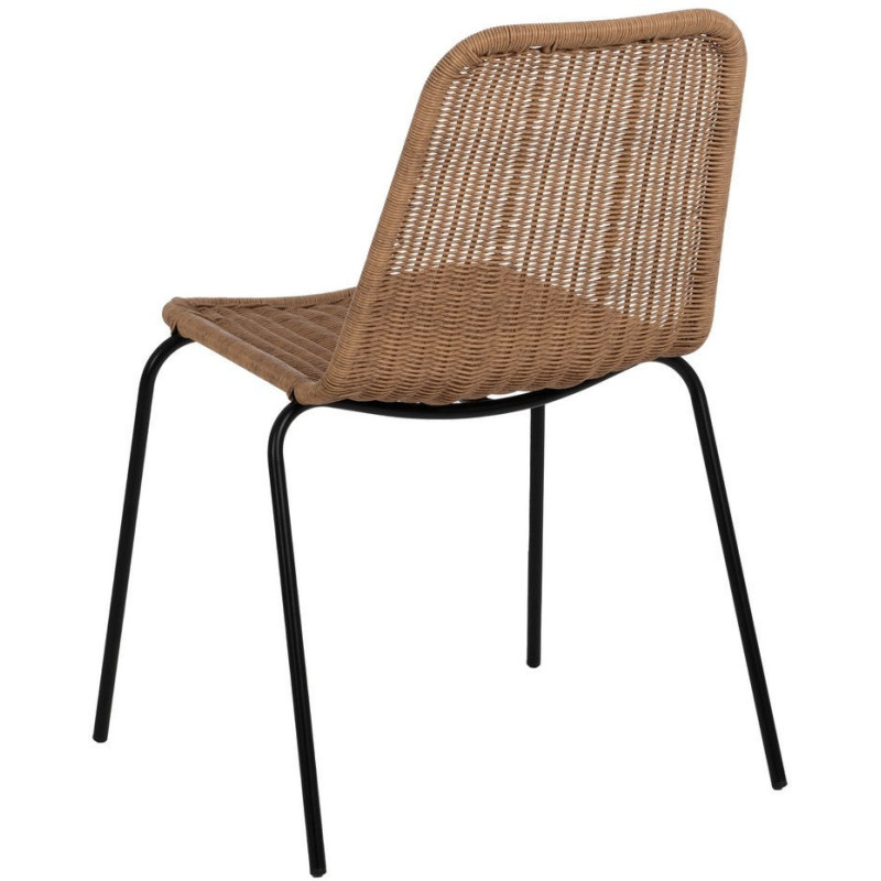Chaise de jardin vintage en Rotin polyéthylène Naturel Tressé Métal Noir Yoana (Lot de 2) - 3