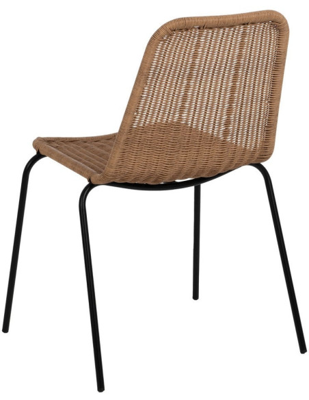 Chaise de jardin vintage en Rotin polyéthylène Naturel Tressé Métal Noir Yoana (Lot de 2) - 3