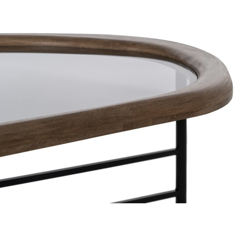 Grande Table basse originale Organique en Bois d'hévéa Marron Verre Transparent Métal Noir Helria - 4