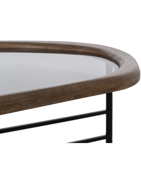 Grande Table basse originale Organique en Bois d'hévéa Marron Verre Transparent Métal Noir Helria - 4