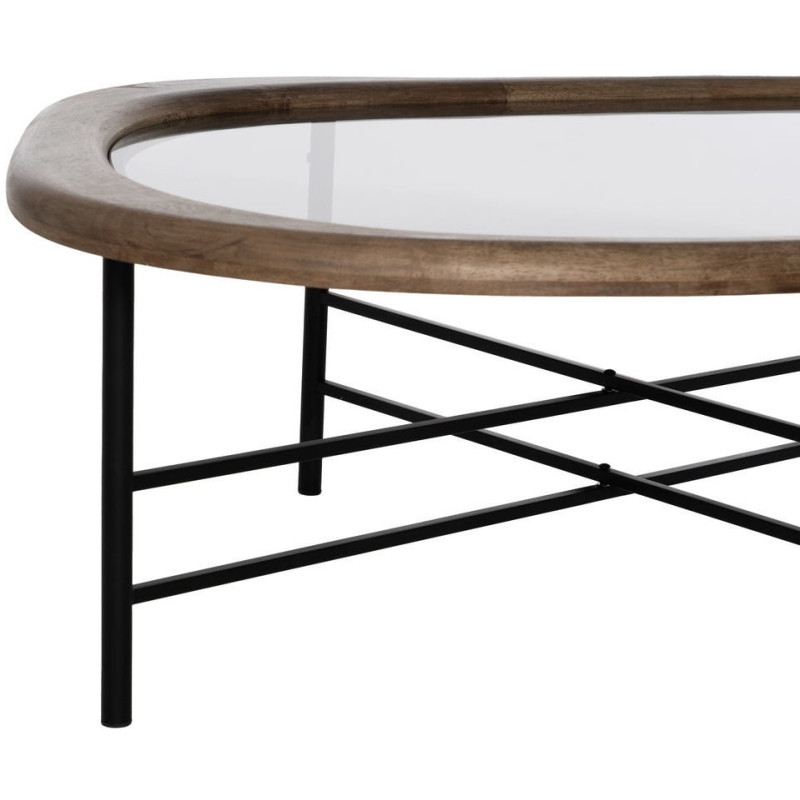Grande Table basse originale Organique en Bois d'hévéa Marron Verre Transparent Métal Noir Helria - 5