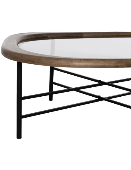 Grande Table basse originale Organique en Bois d'hévéa Marron Verre Transparent Métal Noir Helria - 5