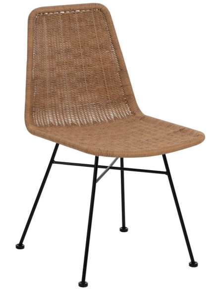 Chaise de jardin vintage en Rotin polyéthylène Naturel Tressé Métal Noir Uma (Lot de 2) - 1