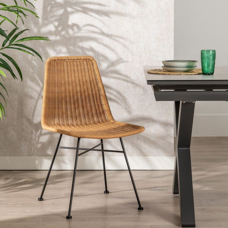 Chaise de jardin vintage en Rotin polyéthylène Naturel Tressé Métal Noir Uma (Lot de 2) - 2