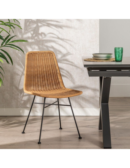 Chaise de jardin vintage en Rotin polyéthylène Naturel Tressé Métal Noir Uma (Lot de 2) - 2