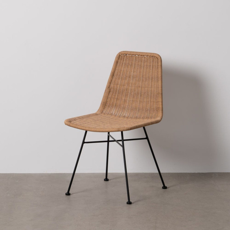 Chaise de jardin vintage en Rotin polyéthylène Naturel Tressé Métal Noir Uma (Lot de 2) - 3