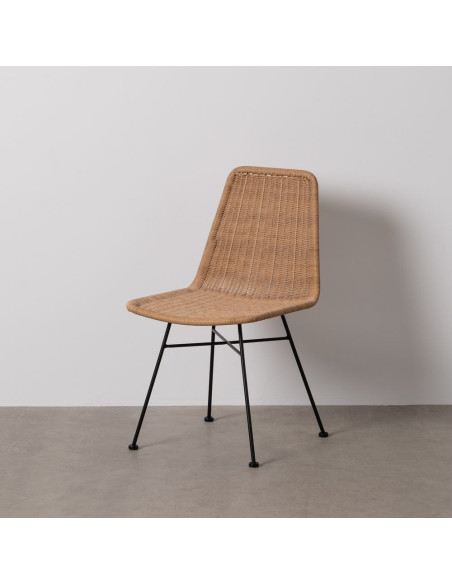 Chaise de jardin vintage en Rotin polyéthylène Naturel Tressé Métal Noir Uma (Lot de 2) - 3