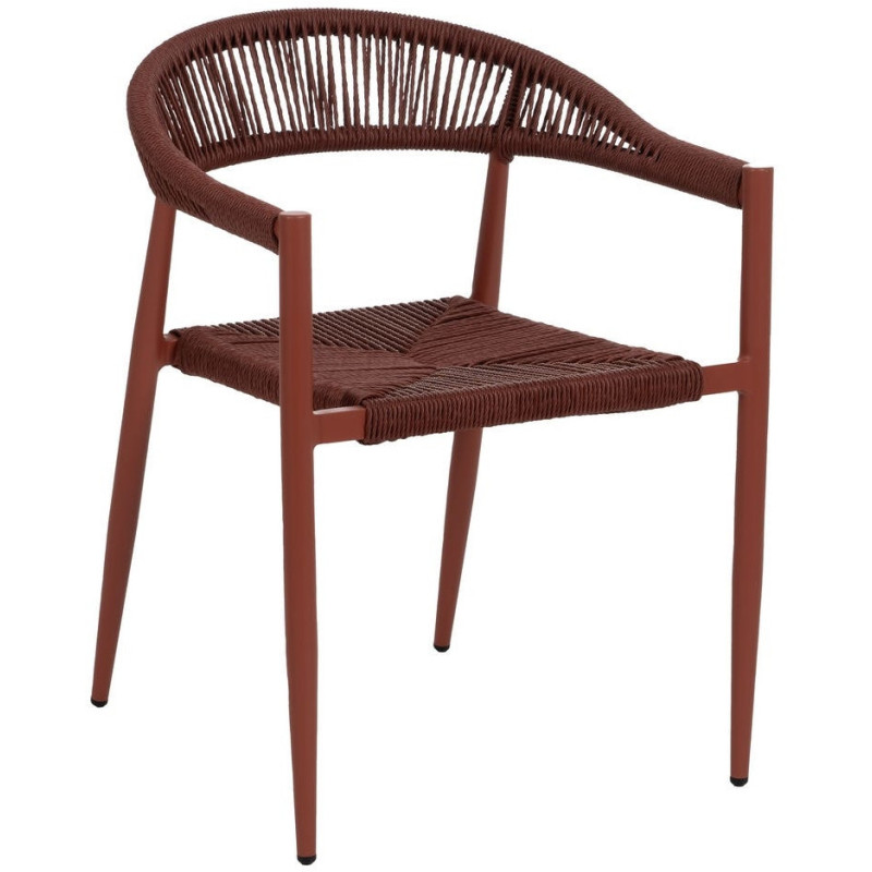Fauteuil de table extérieur moderne en Rotin polyéthylène Tressé Métal Terracotta Dario (Lot de 2) - 1