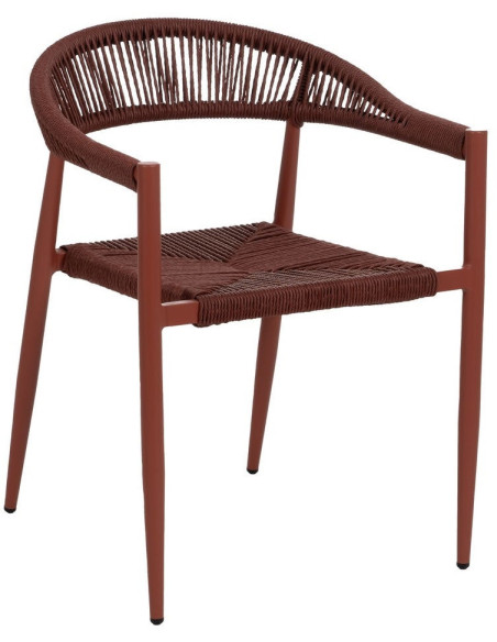 Fauteuil de table extérieur moderne en Rotin polyéthylène Tressé Métal Terracotta Dario (Lot de 2) - 1