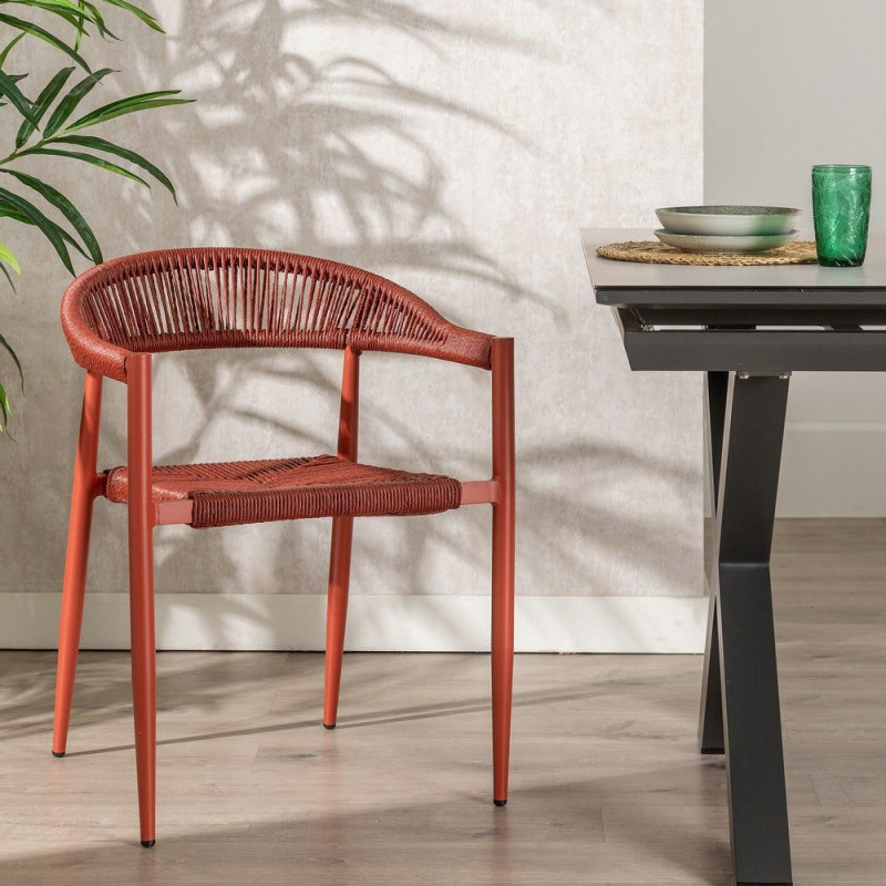 Fauteuil de table extérieur moderne en Rotin polyéthylène Tressé Métal Terracotta Dario (Lot de 2) - 2