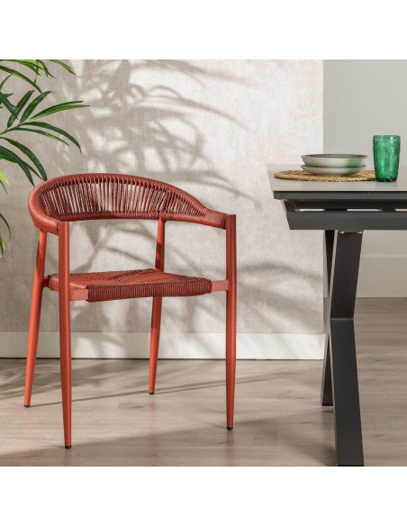 Fauteuil de table extérieur moderne en Rotin polyéthylène Tressé Métal Terracotta Dario (Lot de 2) - 2