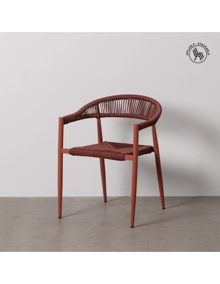 Fauteuil de table extérieur moderne en Rotin polyéthylène Tressé Métal Terracotta Dario (Lot de 2) - 3